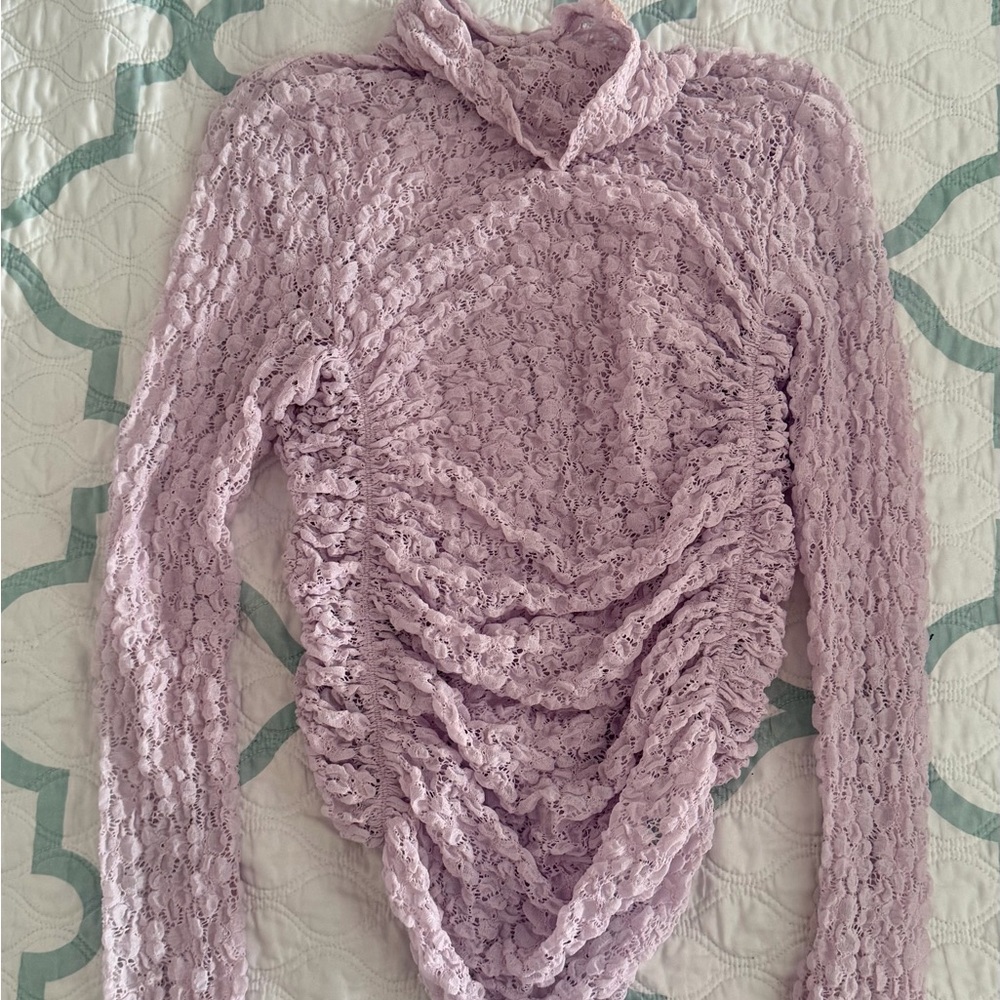 FP Movement by Free People Ruched Lace Bodysuit in Light Purple